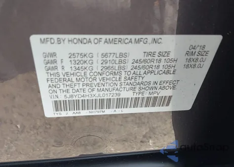 2018 Acura Mdx из США, поврежденный, VIN 5J8YD4H3XJL017239